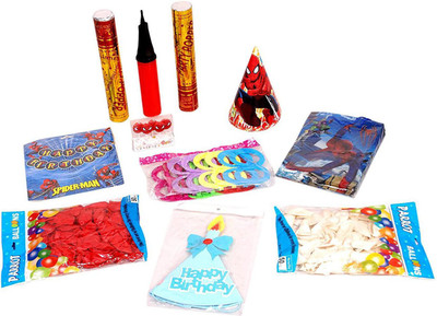 

Tipi Tipi Tap Multicolor Complete Spider Man Theme Birthday Party Decoration Set with 100 Balloons, 5 Candles, 10 Masks, 10 Bags, 10 caps ,1 Banner,1 Air Pump - 480 g