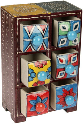 

Indikala 6 Compartments Wood & Ceramic Drawer(Multicolor)