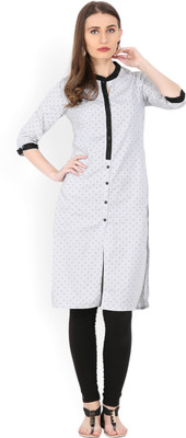 BIBA Women Printed Straight Kurta(White)