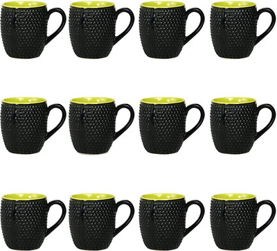 

CAffeine Coffee Ceramic/Stoneware in Black Bubble & Green (Set of 12) Handmade Ceramic Mug(30 ml, Pack of 12), Red;yellow