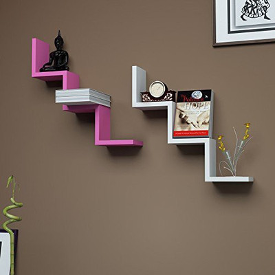 

Ganeshaas Dual Tone Set of 2 W Shaped Pink n White Zig Zag Floating Racks MDF Wall Shelf(Number of Shelves - 2, Pink, White)
