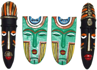 

Rasoh village hand artz egyptian decorative wall hanging masks combo set Decorative Showpiece - 27 cm(Terracotta, Multicolor)