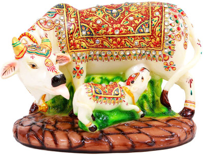 

KOLAMBAS Marble Cow And Calf with inlay work Home Decorative Handicraft Gift Decorative Showpiece - 13 cm(Marble, Multicolor)