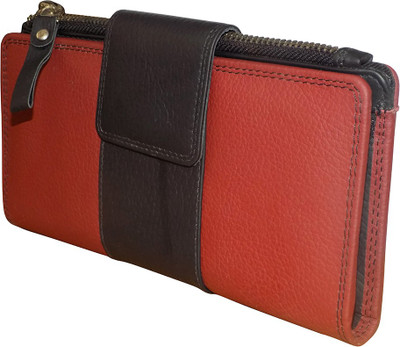 

Style 98 Women Casual Black, Orange Genuine Leather Wrist Wallet(9 Card Slots), Black;red