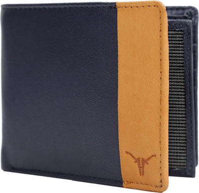 

hidekraft Men Tan, Blue Genuine Leather Wallet(4 Card Slots), Blue;tan