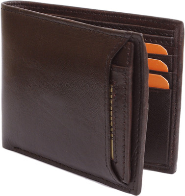 Naysa Men Brown Genuine Leather, Fabric Wallet(9 Card Slots)