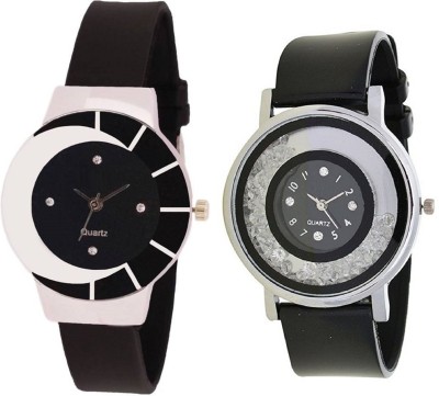 KNACK black white color fancy beautiful glass watch with movable crystals in dial fancy and attractive black women Watch  - For Girls   Watches  (KNACK)