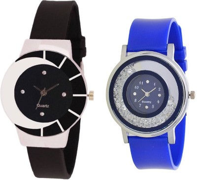 KNACK black white color fancy beautiful glass watch with movable crystals in dial fancy and attractive blue women Watch  - For Girls   Watches  (KNACK)