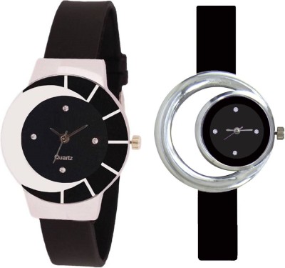 KNACK black white color fancy beautiful glass watch with Black round ring new simple and attractive women Watch  - For Girls   Watches  (KNACK)