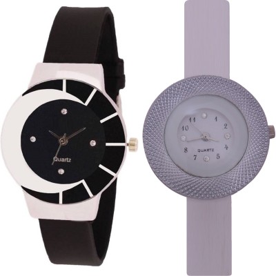 KNACK black white color fancy beautiful glass watch with white glory round beautiful techture on dial for women Watch  - For Girls   Watches  (KNACK)
