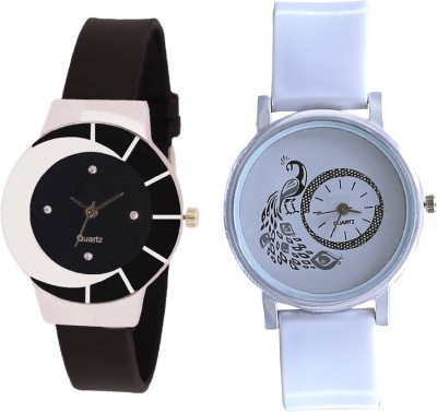 KNACK black white color fancy beautiful glass watch with white glory designer and beatiful peacock fancy women Watch  - For Girls   Watches  (KNACK)