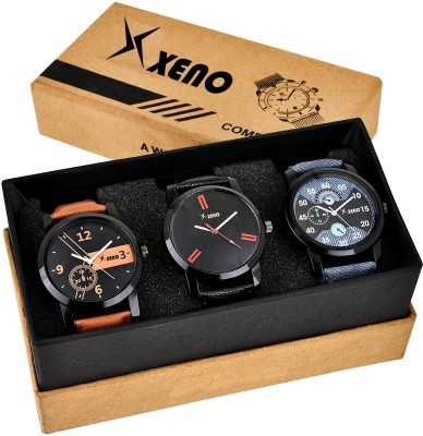 Xeno Leather Chronograph Triple Combo 601-602-603 New Look Fashion Stylish Titanium Men Watch  - For Boys   Watches  (Xeno)