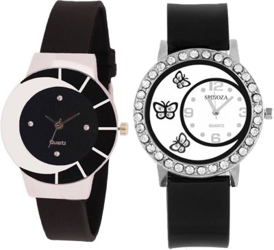 KNACK black white color fancy beautiful glass watch with black butterfly crystals studded beautiful and fancy women Watch  - For Girls   Watches  (KNACK)
