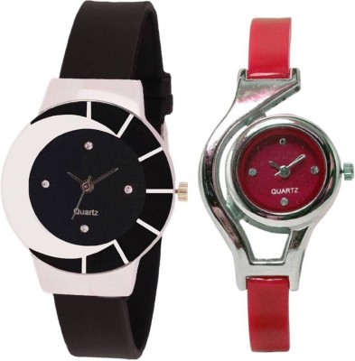 KNACK black white color fancy beautiful glass watch with glory round different shape red women Watch  - For Girls   Watches  (KNACK)