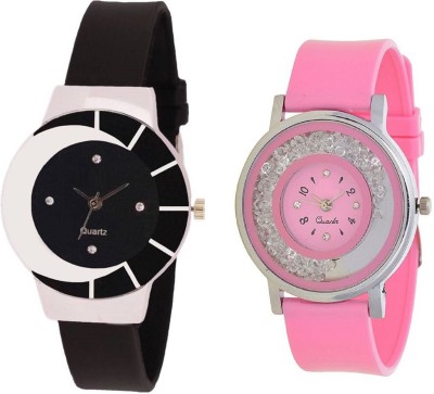 KNACK black white color fancy beautiful glass watch with movable crystals in dial fancy and attractive pink women Watch  - For Girls   Watches  (KNACK)