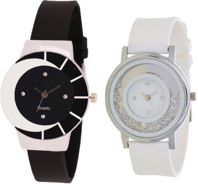 KNACK black white color fancy beautiful glass watch with movable crystals in dial fancy and attractive white women Watch  - For Girls   Watches  (KNACK)
