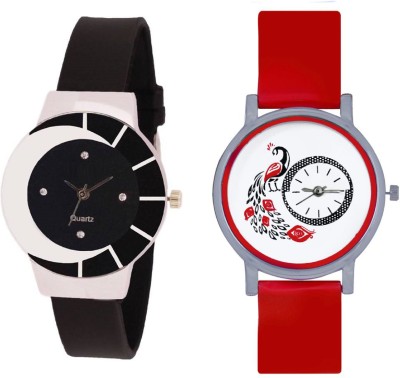 KNACK black white color fancy beautiful glass watch with Red glory designer and beatiful peacock fancy women Watch  - For Girls   Watches  (KNACK)