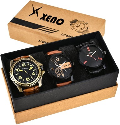 Xeno Leather Chronograph Triple Combo New Look Fashion Stylish Titanium Men & Woman Watch  - For Boys & Girls   Watches  (Xeno)