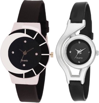 KNACK black white color fancy beautiful glass watch with glory round different shape black women Watch  - For Girls   Watches  (KNACK)
