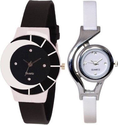 KNACK black white color fancy beautiful glass watch with glory round different shape white women Watch  - For Girls   Watches  (KNACK)