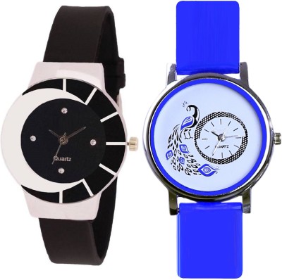 KNACK black white color fancy beautiful glass watch with blue glory designer and beatiful peacock fancy women Watch  - For Girls   Watches  (KNACK)