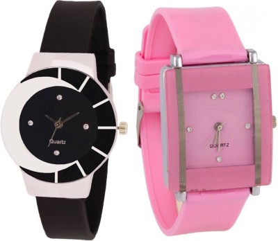KNACK black white color fancy beautiful glass watch with Pink square shape simple and professional women Watch  - For Girls   Watches  (KNACK)