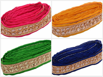 GOELX AM Fabric Fashion Zari-kundan Laces for dress/sarees/blouses,suits,caps/bags/decorations/ borders, crafts, any many more.. in 4 different colors combo, pack of 4 meters available at flipkart for Rs.599