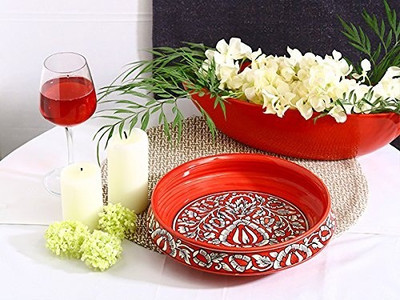 

caffeine Decorative Bowl 10 Inch in Red Mughal Handmade Ceramic Bowl(Red, Pack of 1)