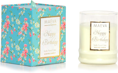 

MAEVA BIRTHDAY GLASS VOTIVE SCENTED CANDLE IN A GIFT BOX Candle(Beige, Pack of 1)