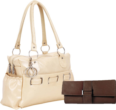

Lady bar Shoulder Bag(White, Brown), Brown;white