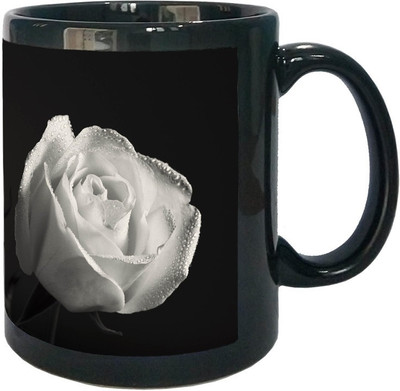 

Arkist white roses black background wallpaper Black Ceramic Mug(340 ml), Multicolor
