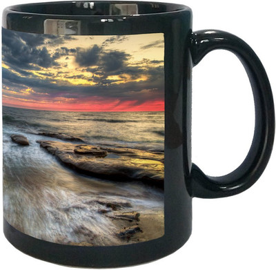 

Arkist rising tide wallpaper Black Ceramic Mug(340 ml), Multicolor