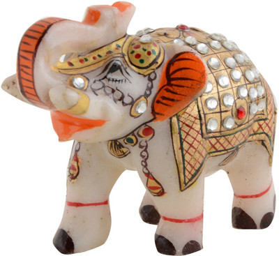

swarnim jewellers MARBEL ELEPHANT Decorative Showpiece - 10 cm(Marble, Multicolor)