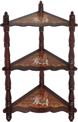 

Lal Haveli Hand-Painted 3 Tier Shelf Solid Wood Corner Table(Finish Color - Glossy)