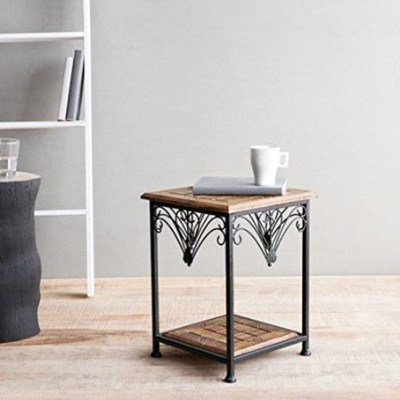 

Desi Karigar Walnut & Black Solid Wood End Table(Finish Color - Brown)