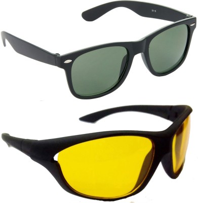 Hrinkar Wayfarer Sunglasses(For Men & Women, Green, Yellow)