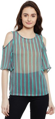 Miss Chase Casual Half Sleeve Striped Women Multicolor Top