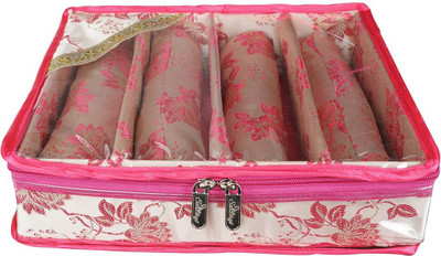 

SuiDhaga Jama Pink Zippered Designer Bangle Box Organiser 4 Rods Vanity Box(Fuschia)