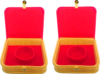 

Atorakushon Pack of 2 Mini Bangle Bracelet Box Travel Gift Jewelry Case Organizer Makeup Vanity pouch (Beige, Red) Storage Case Vanity Box(Red)