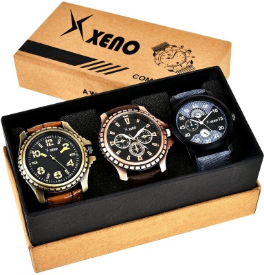 Xeno 602-315-78x New Look Fashion Stylish Chronograph Pattern Titanium Triple Combo Pack Of 3 Blue Slim Dial for men Watch  - For Boys   Watches  (Xeno)