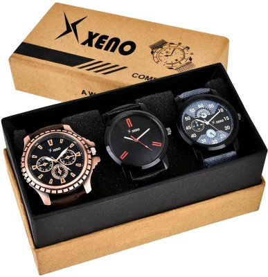 Xeno 601-602-78x New Look Fashion Stylish Chronograph Pattern Titanium Triple Combo Pack Of 3 Blue Slim Dial for boys Watch  - For Boys   Watches  (Xeno)