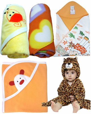 

BRANDONN Embroidered  Hooded Baby Blanket(Microfiber, Multicolor