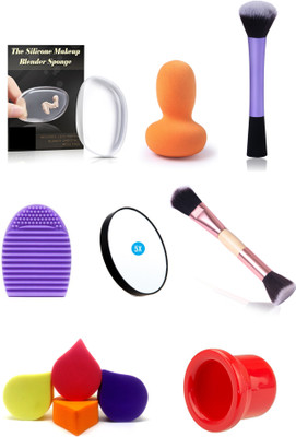 

Kelley Silicone Makeup Sponge For Blending Foundation With Original Beauty Blender, Expert Base Flawless Face Blush Brush With Brush Cleaner, 5X Magnification Mirror, 2in1 Wooden Brush, 4 Pieces Makeup Sponges And 1 Lip Plumper Tool(Set of 8)