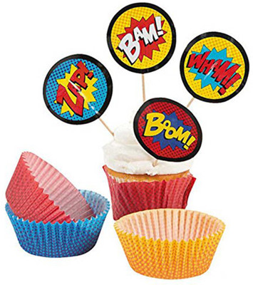 

PARTY PROPZ Multicolor SUPER HERO BIRTHDAY DECORATION/CUPCAKE TOPPER 14 PC/SUPER HERO PARTY SUPPLIES - 14 g