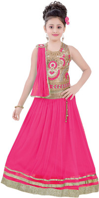 

Haazra Girls Lehenga Choli Ethnic Wear Self Design Lehenga, Choli and Dupatta Set(Pink, Pack of 1