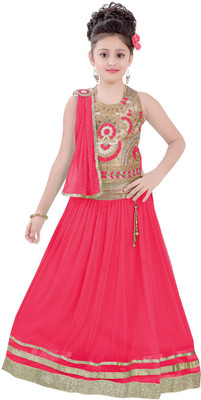 

Haazra Girls Lehenga Choli Ethnic Wear Self Design Lehenga, Choli and Dupatta Set(Red, Pack of 1