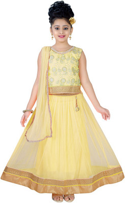 

Haazra Girls Lehenga Choli Ethnic Wear Self Design Lehenga, Choli and Dupatta Set(Yellow, Pack of 1