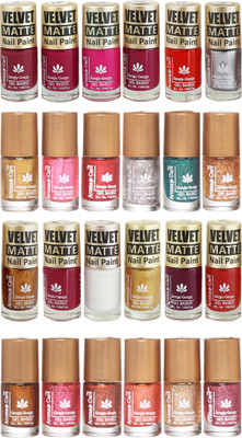

Aroma Care Velvet Matte and Glitter Nail Paint Combo Set 30 Multicolor(Pack of 12)