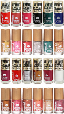 

Aroma Care Velvet Matte and Glitter Nail Paint Combo Set 20 Multicolor(Pack of 12)