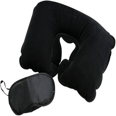

IBS U Shaped Comfortable Travel Inflatable Air Sleeping Foam Cervical Pain Relief Supporter Eyecap Cloth Memory EA05 Neck Pillow & Eye Shade(Black)